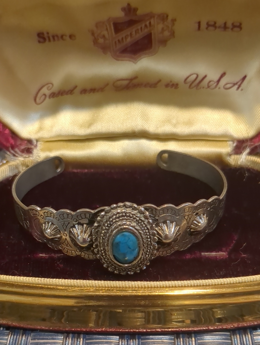 Vintage-Inspired Faux Turquoise Silver Tone Cuff Bracelet